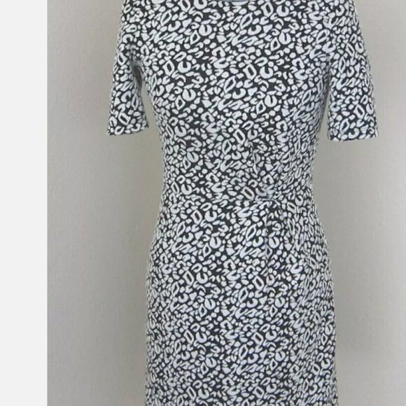 H & M BLACK & WHITE ANIMAL PRINT POLYESTER COTTON BLEND SHORT SLEEVE DRESS-SZ 6 - Picture 2 of 7